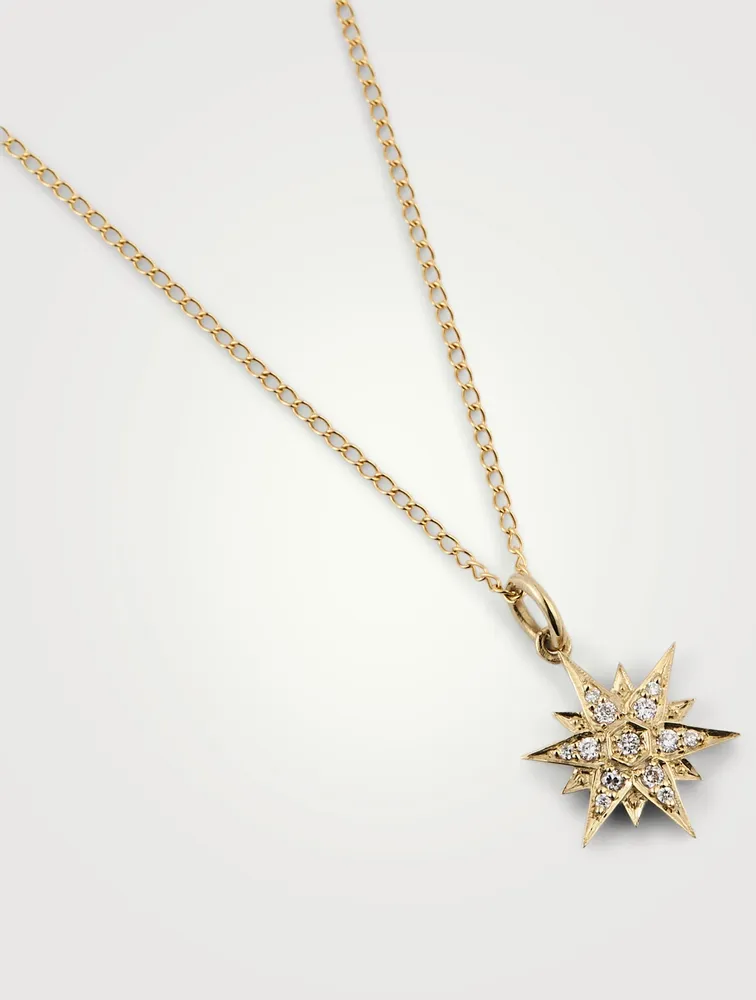 North Star 10K Gold Pendant With Pavé Diamonds