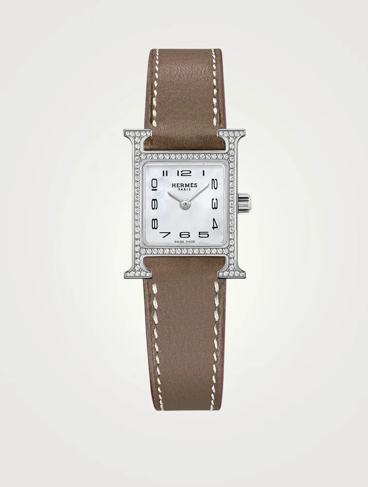 Heure H TPM Single Tour Leather Strap Watch With Diamonds, 17.2 x 17.2mm