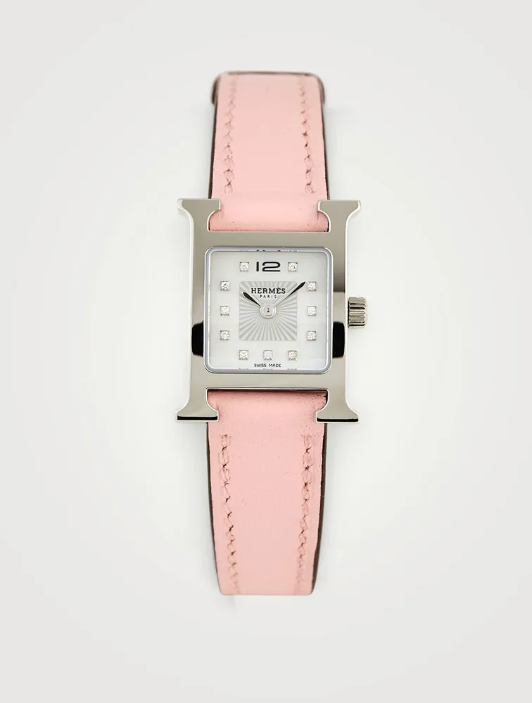 Heure H TPM Leather Strap Watch With Diamonds, 17.2 x 17.2mm