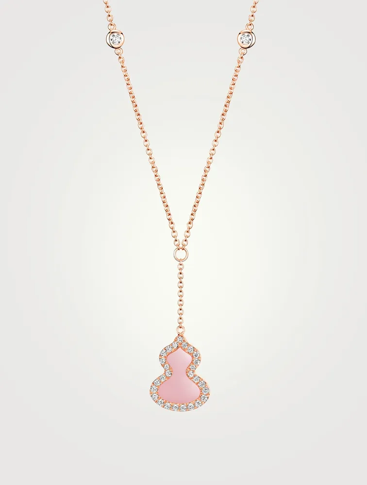 Petite Wulu 18K Rose Gold Necklace With Pink Opal And Diamonds