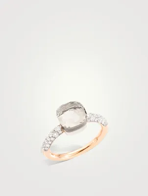 Petit Nudo 18K Rose And White Gold Ring With Topaz Diamonds