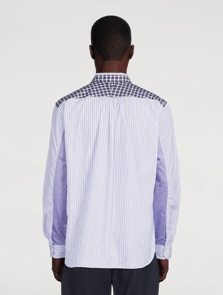 Cotton Striped Shirt With Check Collar