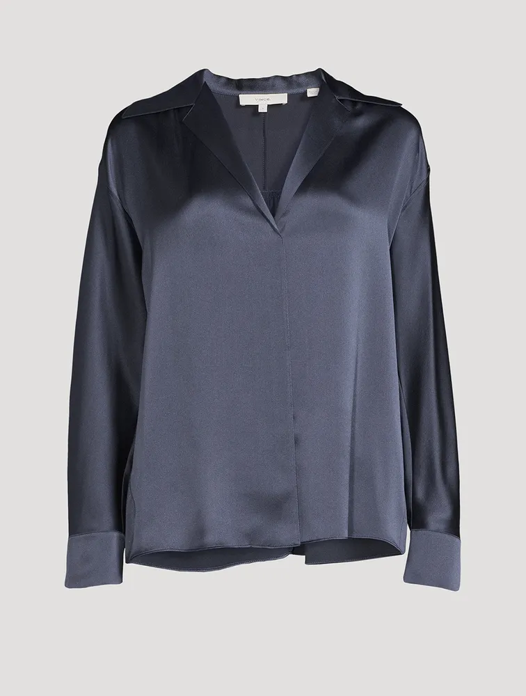 Silk Shaped Collar V-Neck Blouse