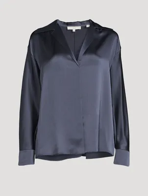 Silk Shaped Collar V-Neck Blouse