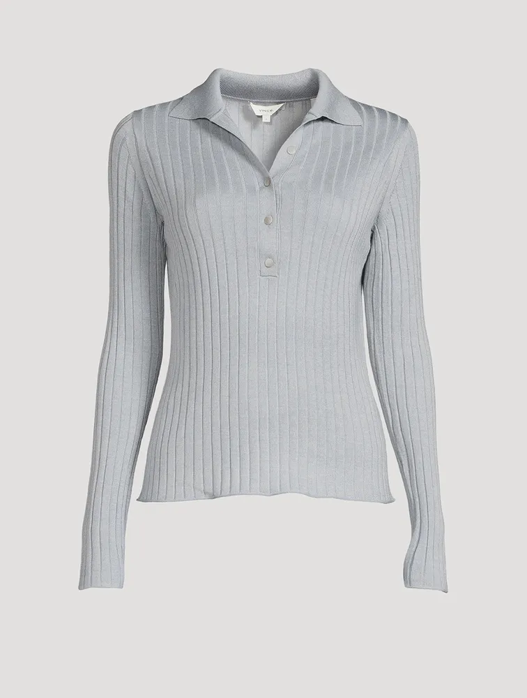 Ribbed Silk-Merino Wool Long-Sleeve Polo