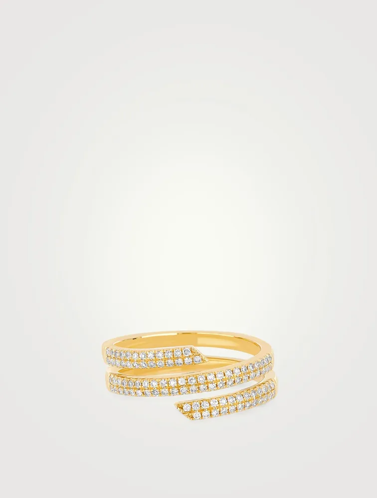 14K Gold Swirl Ring With Diamonds