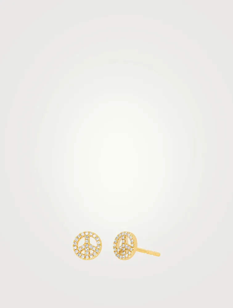 14K Gold Peace Mini Stud Earrings With Diamonds