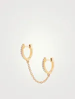 14K Gold Double Huggie Chain Earring With Diamonds