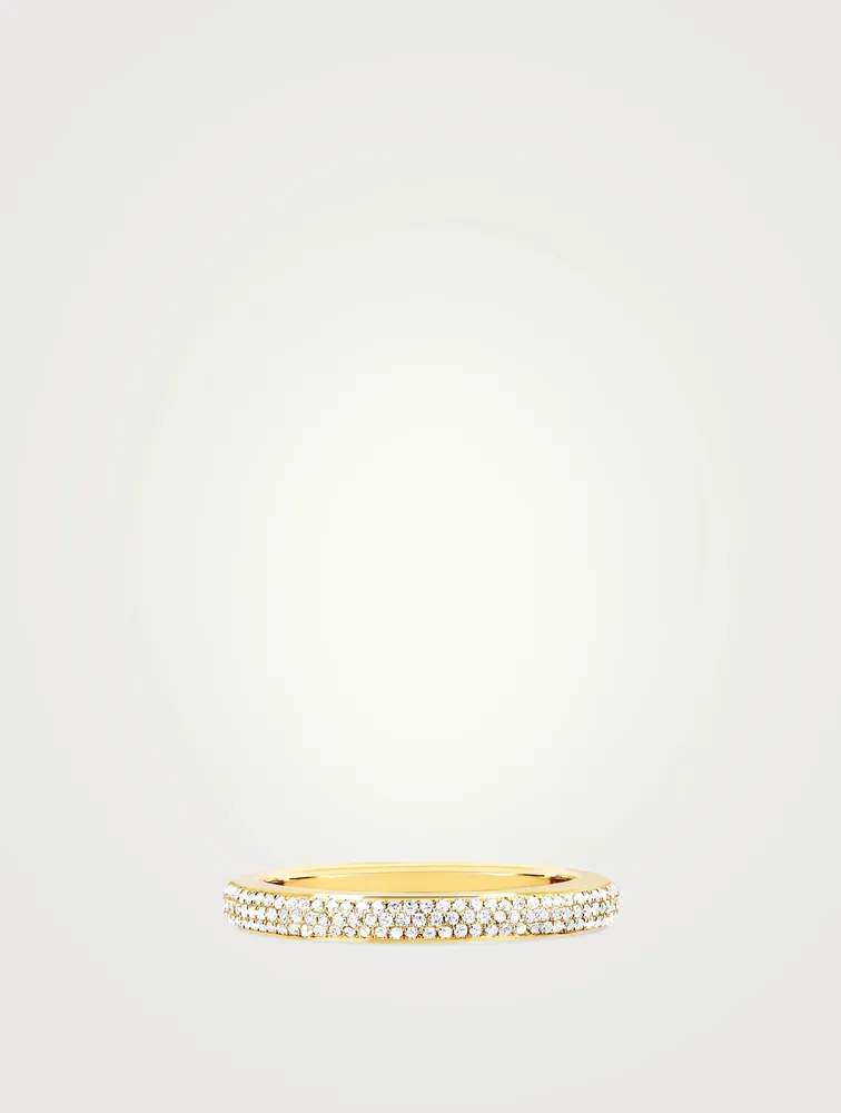 14K Gold Two-Tone Enamel Band Ring With Diamonds