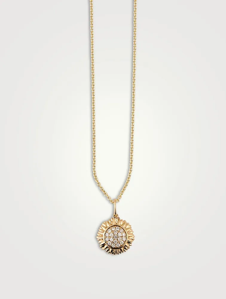 14K Gold Sunflower Necklace With Diamonds