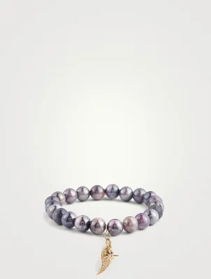 Beaded Bracelet With 14K Gold Diamond Star And Wing Charms