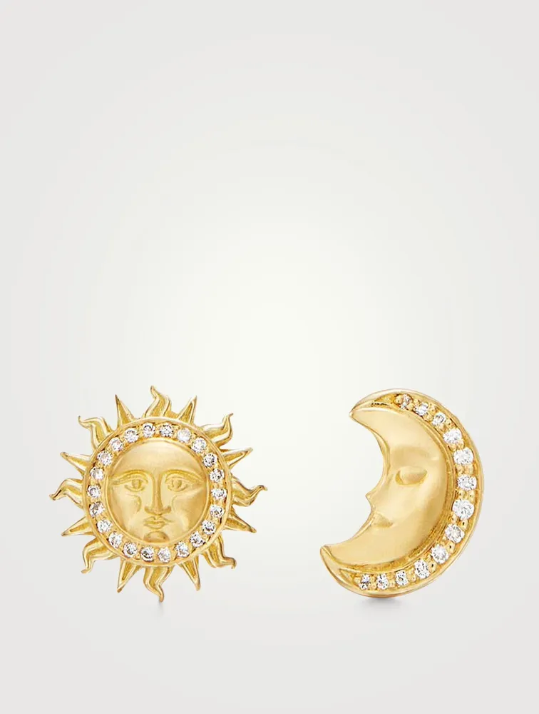 18K Gold Sole Luna Earrings With Diamonds