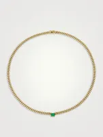 18K Gold Cuban Link Necklace With Emerald