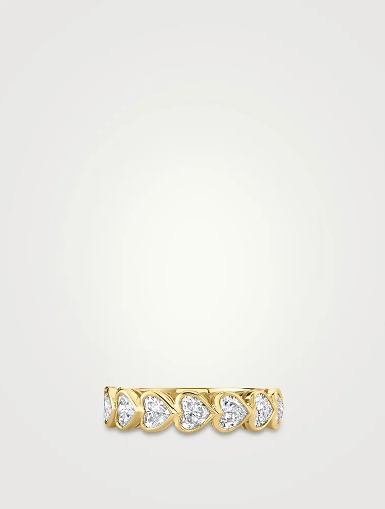 18K Gold Demi Eternity Ring With Heart-Shaped Diamonds