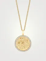 18K Gold Zodiac Scorpio Coin Pendant Necklace With Diamonds