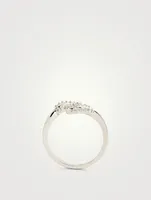 18K White Gold Small Palm Leaf Ring With Diamonds