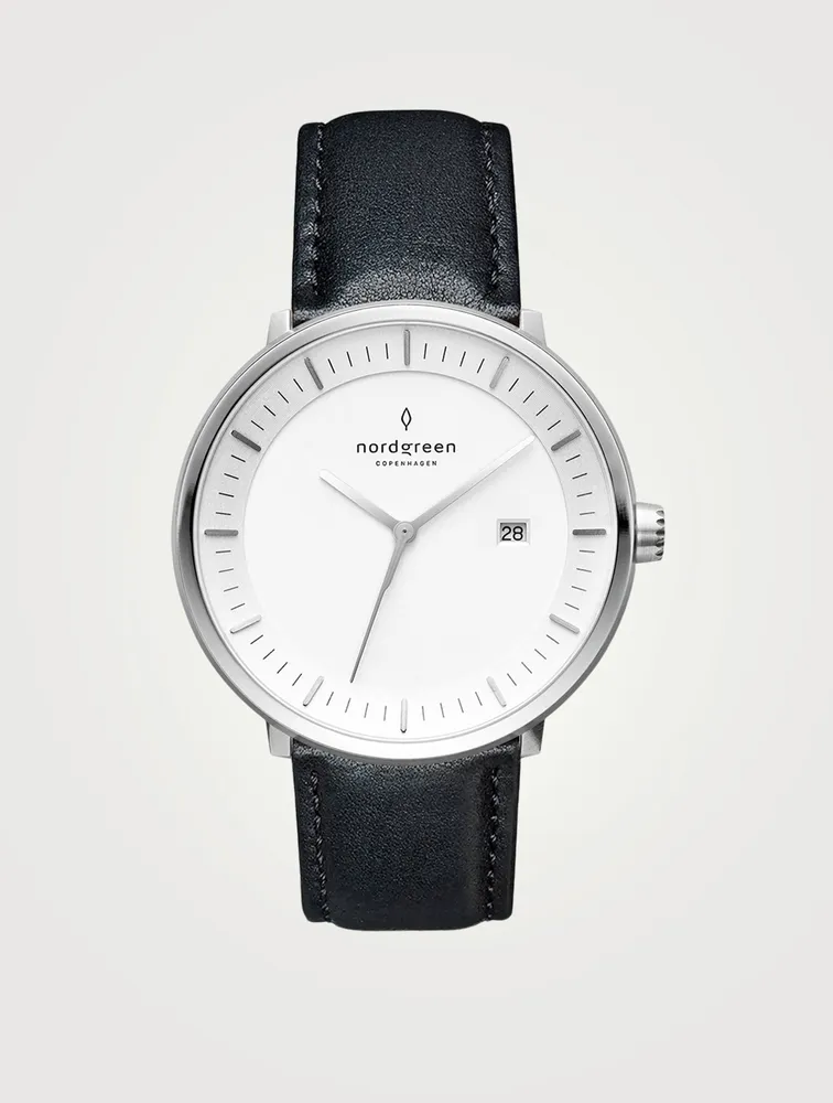 Philosopher Stainless Steel Leather Strap Watch