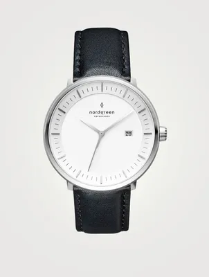 Philosopher Stainless Steel Leather Strap Watch