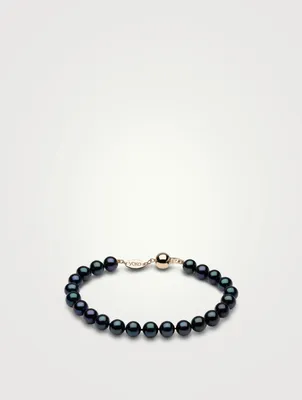 Classic 18K Gold Black Freshwater Pearl Bracelet