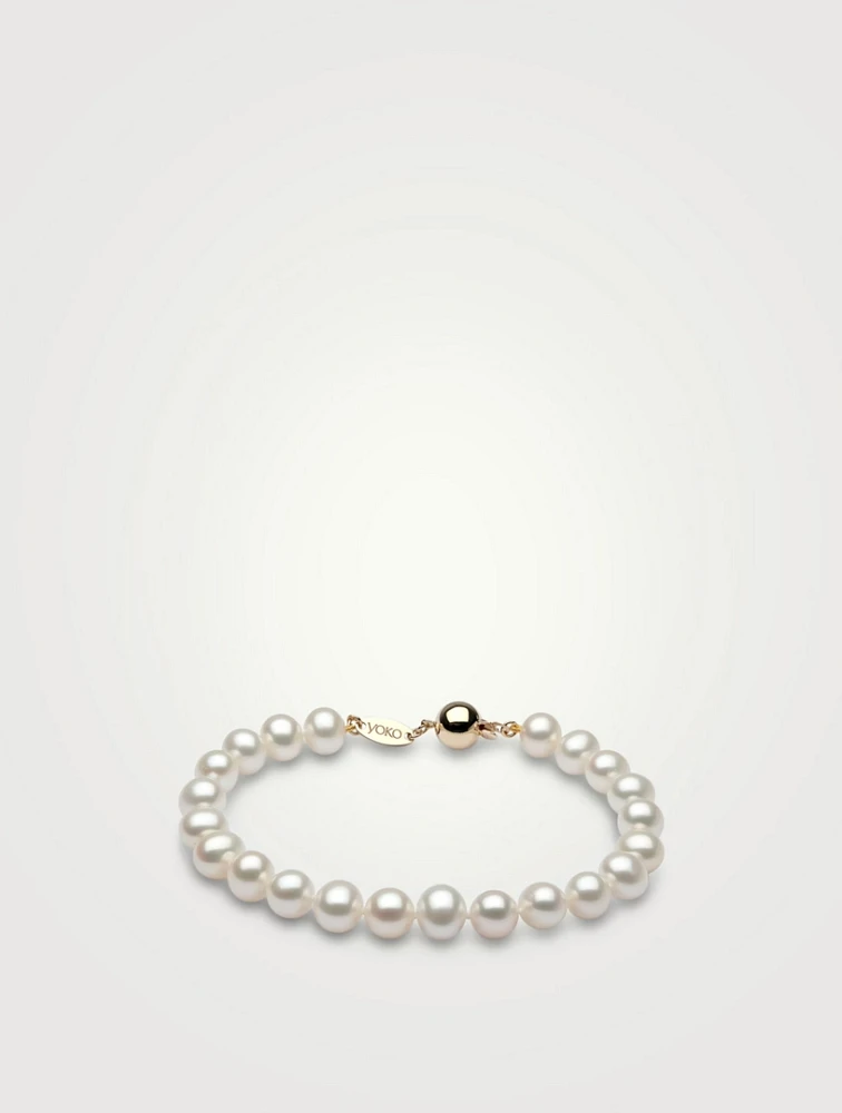 Classic 18K Gold White Freshwater Pearl Bracelet