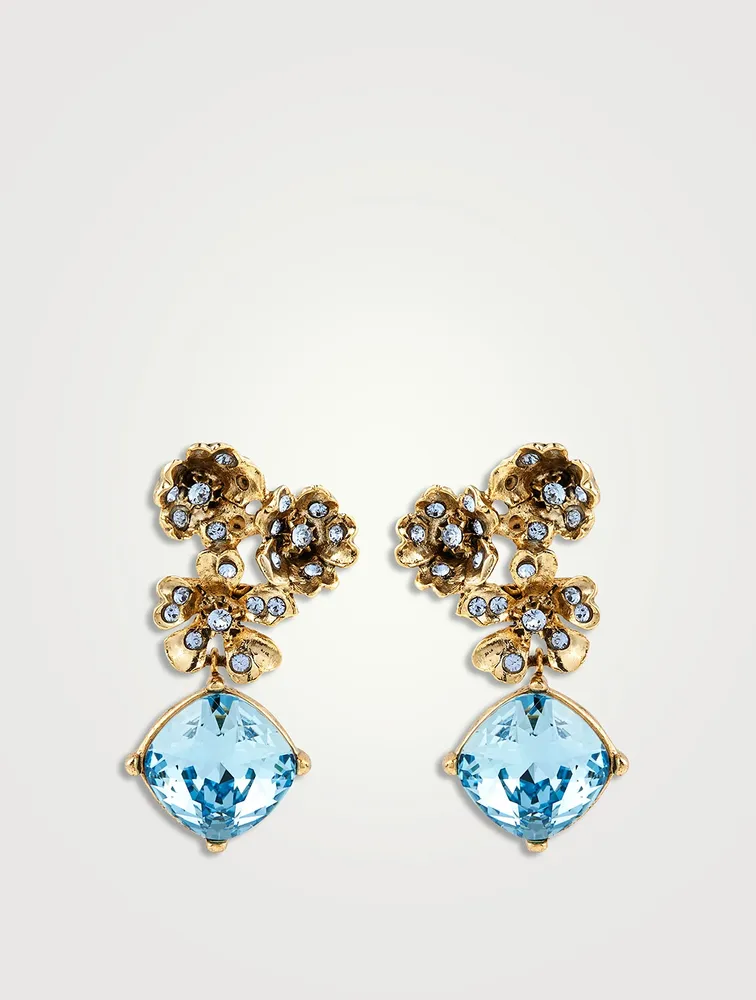 Floral Pendant Earrings With Crystals