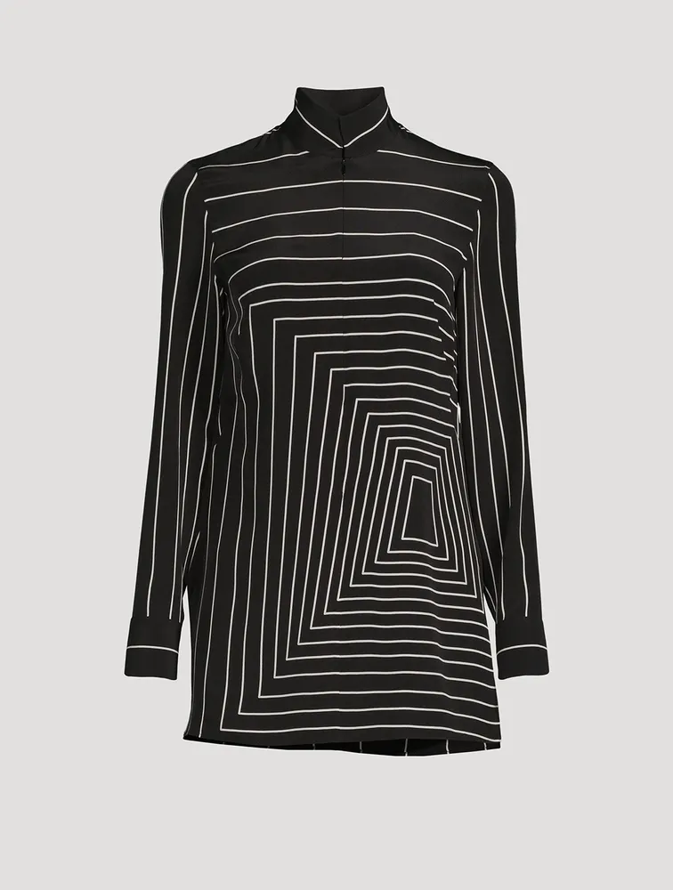 Zip-Front Silk Tunic Trapezoid Print