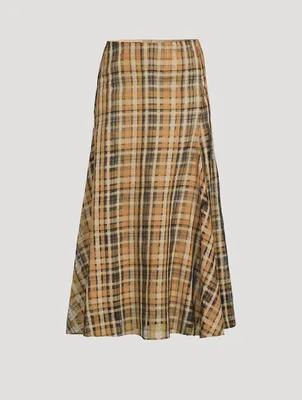 Silk Organza Midi Skirt Check Print
