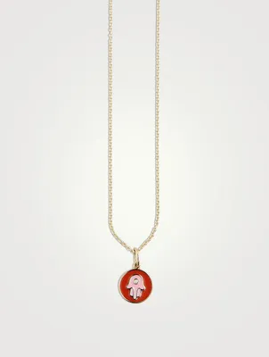 14K Gold Hamsa Pendant Necklace With Diamond