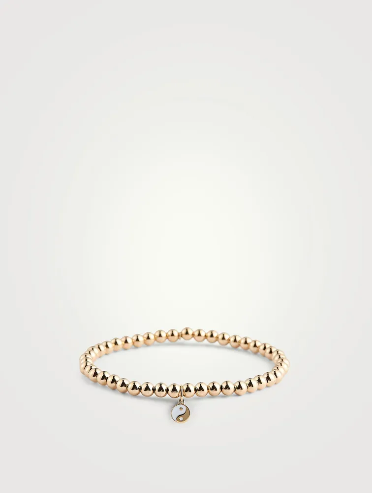 14K Gold Beaded Bracelet With Yin Yang Charm
