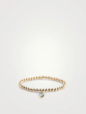 14K Gold Beaded Bracelet With Yin Yang Charm