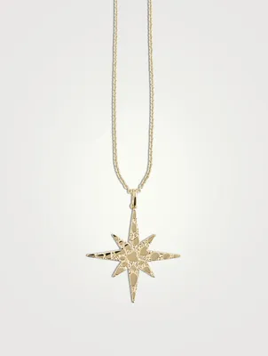 Large 14K Gold Starburst Pendant Necklace