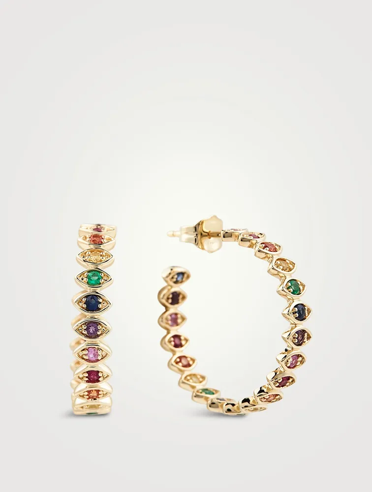 14K Gold Evil Eye Hoop Earrings