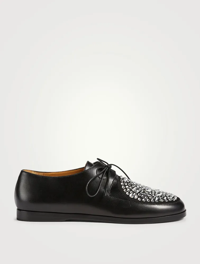 Disc Leather Derby Shoes With Crystals