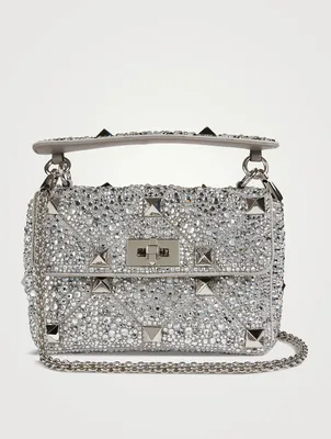 Medium Roman Stud Crystal-Embellished Leather Shoulder Chain Bag