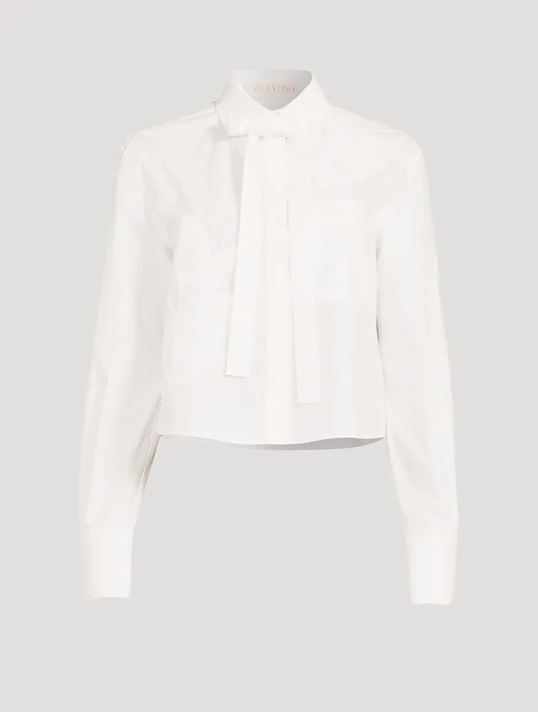 Embroidered Butterfly Shirt With Neck Tie