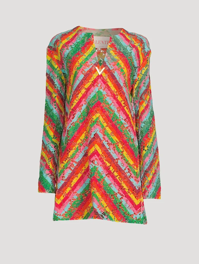 Lace Shift Dress Chevron Print