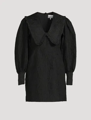 Jacquard Organza Ruffle Collar Dress