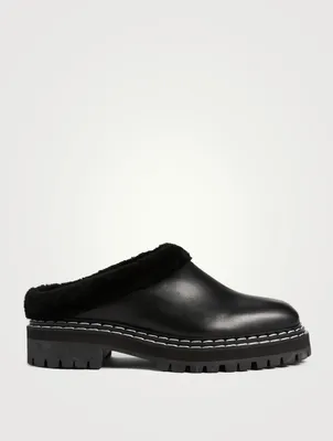 Shearling-Lined Leather Lug-Sole Mules