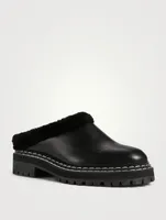 Shearling-Lined Leather Lug-Sole Mules
