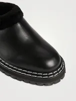 Shearling-Lined Leather Lug-Sole Mules