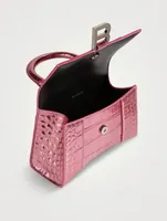 XS Hourglass Metallic Croc-Embossed Leather Top Handle Bag