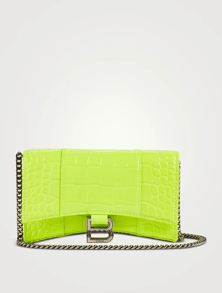 Hourglass Croc-Embossed Leather Chain Wallet