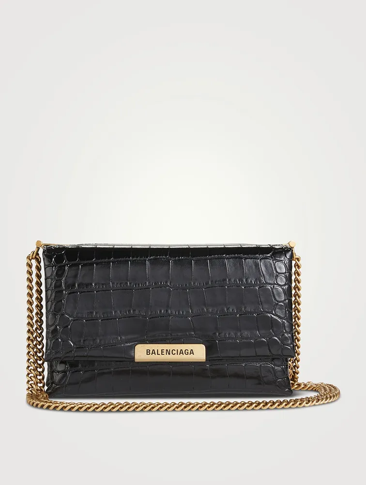 Small Triplet Croc-Embossed Leather Shoulder Bag
