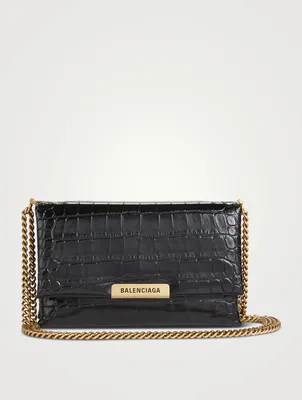 Small Triplet Croc-Embossed Leather Shoulder Bag