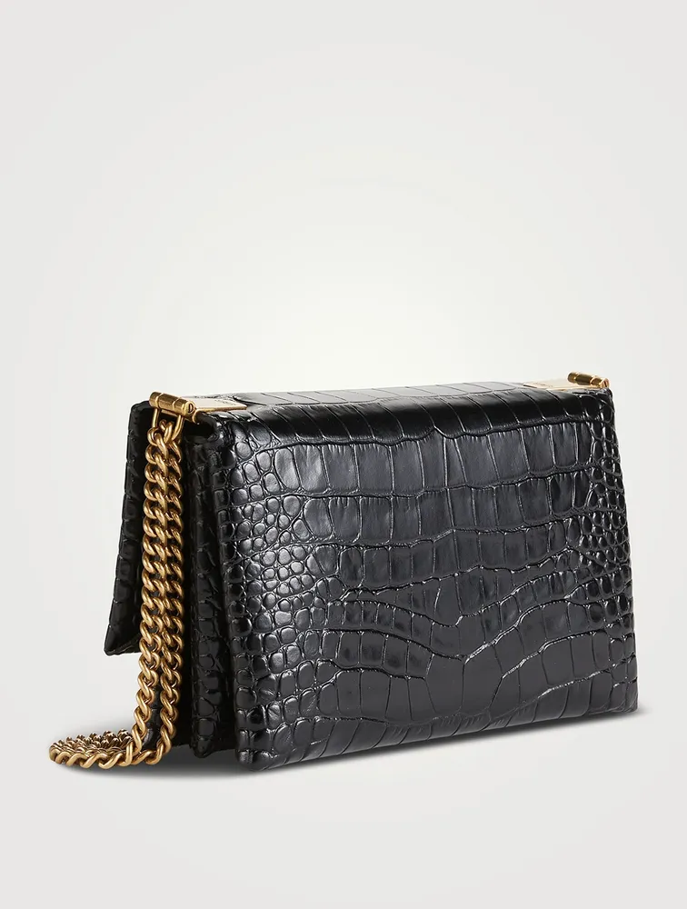 Small Triplet Croc-Embossed Leather Shoulder Bag