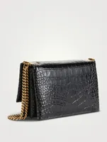 Small Triplet Croc-Embossed Leather Shoulder Bag