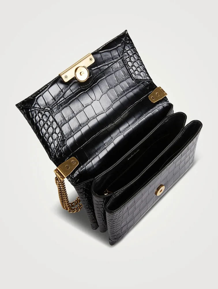 Small Triplet Croc-Embossed Leather Shoulder Bag