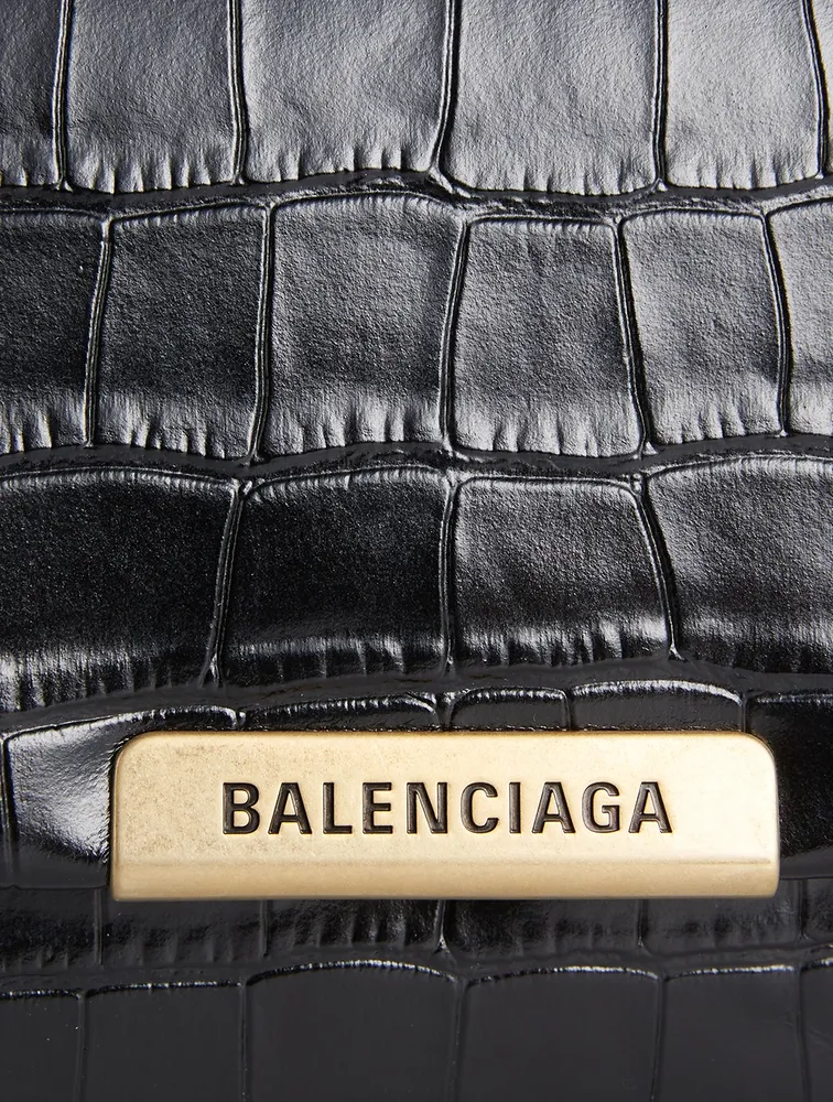 Small Triplet Croc-Embossed Leather Shoulder Bag