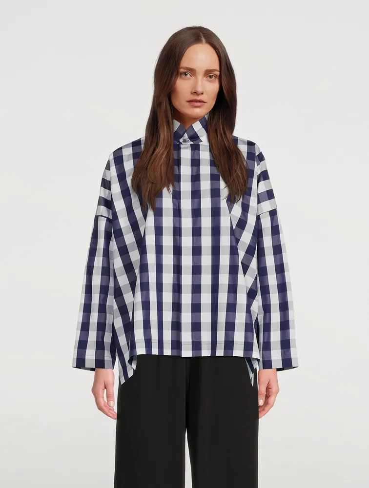 Gingham Cotton Poplin Wide Shirt