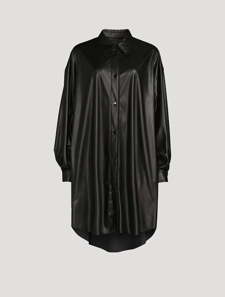 Faux Leather Shirt Dress